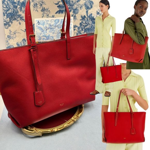 🆕 OROTON 🧿 NWOT Margot Medium Zip Tote Bag, Red Leather